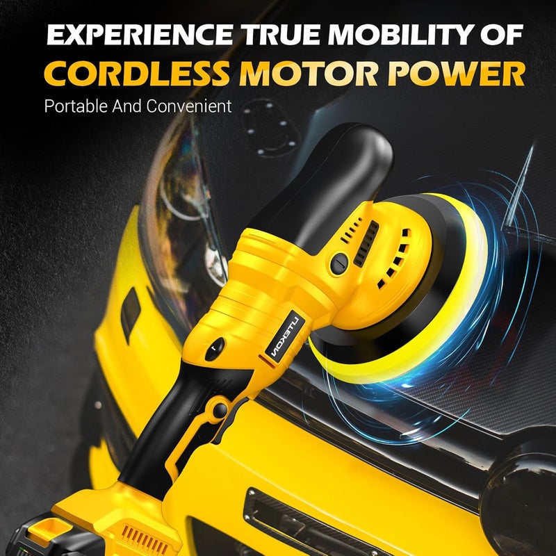 LITEKON Cordless Buffer Polisher Kit Compatible With De-Walt 20V Battery(No Battery), 2800-5800RPM High Power Orbital Car Polisher with Variable Speed, 21PCS Polishing Accessories, for Car Polishing/Waxing - Image 2